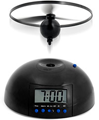 A black dome with a digital clockface and a propeller shooting out the top.