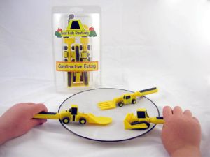 Constructive Eating Kids Utensil Set bulldozer_silver_wear